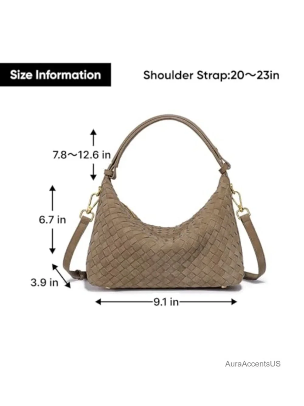 Woven Suede Shoulder Bag - Slouchy Hobo Satchel, Crescent Crossbody Handbag &